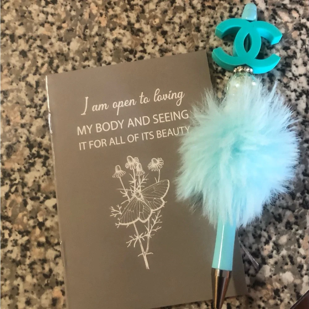 Turquoise Puff Pen Keychain with Logo Charm